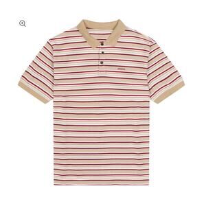 Patagonia Polo Shirt Mens Size Medium Tan Red Striped Short Sleeve Cotton